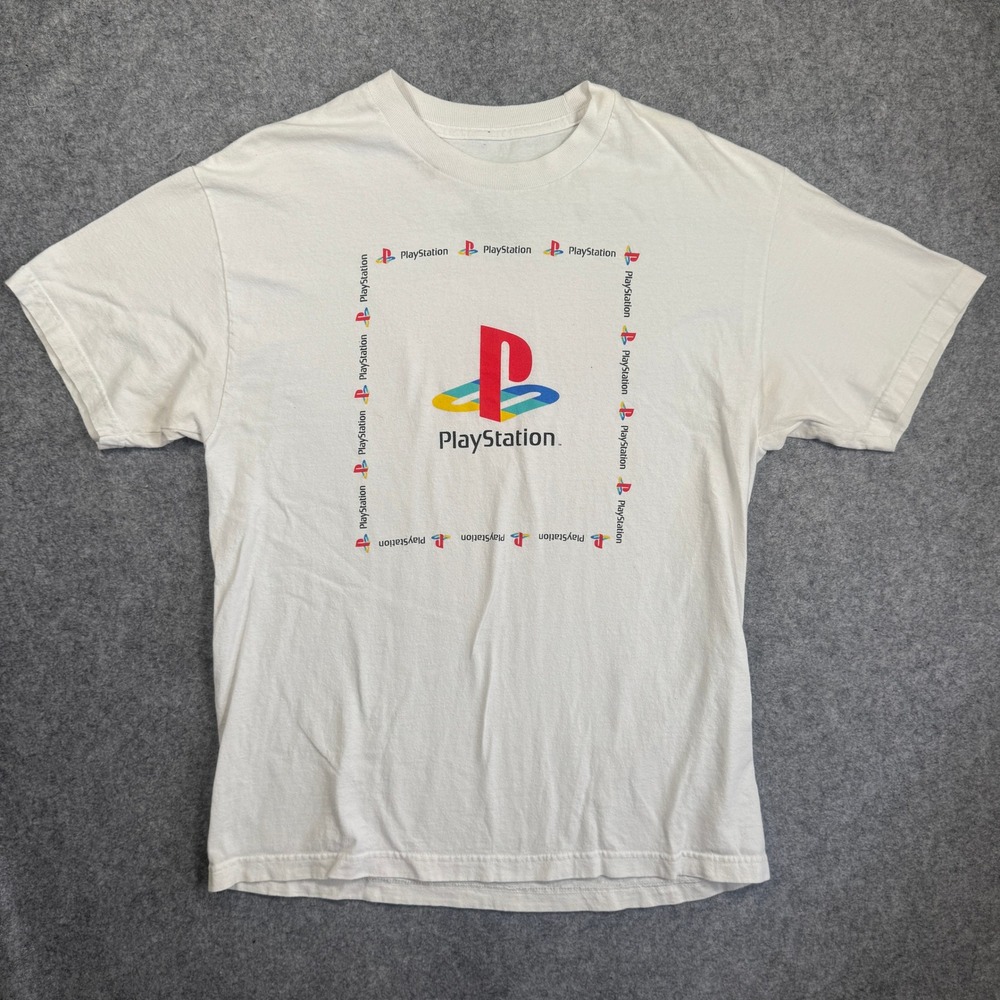 PlayStation Mens Ripple Junction Graphic T-Shirt Size Large White Gamer Logo